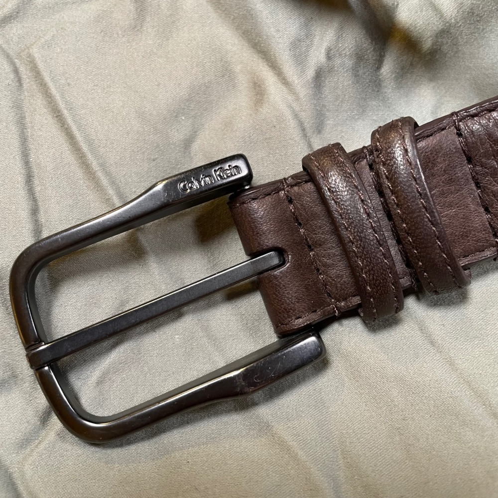 Calvin Klein Men Brown Genuine Leather Belt Classic Dress Casual Gunmetal Buckle